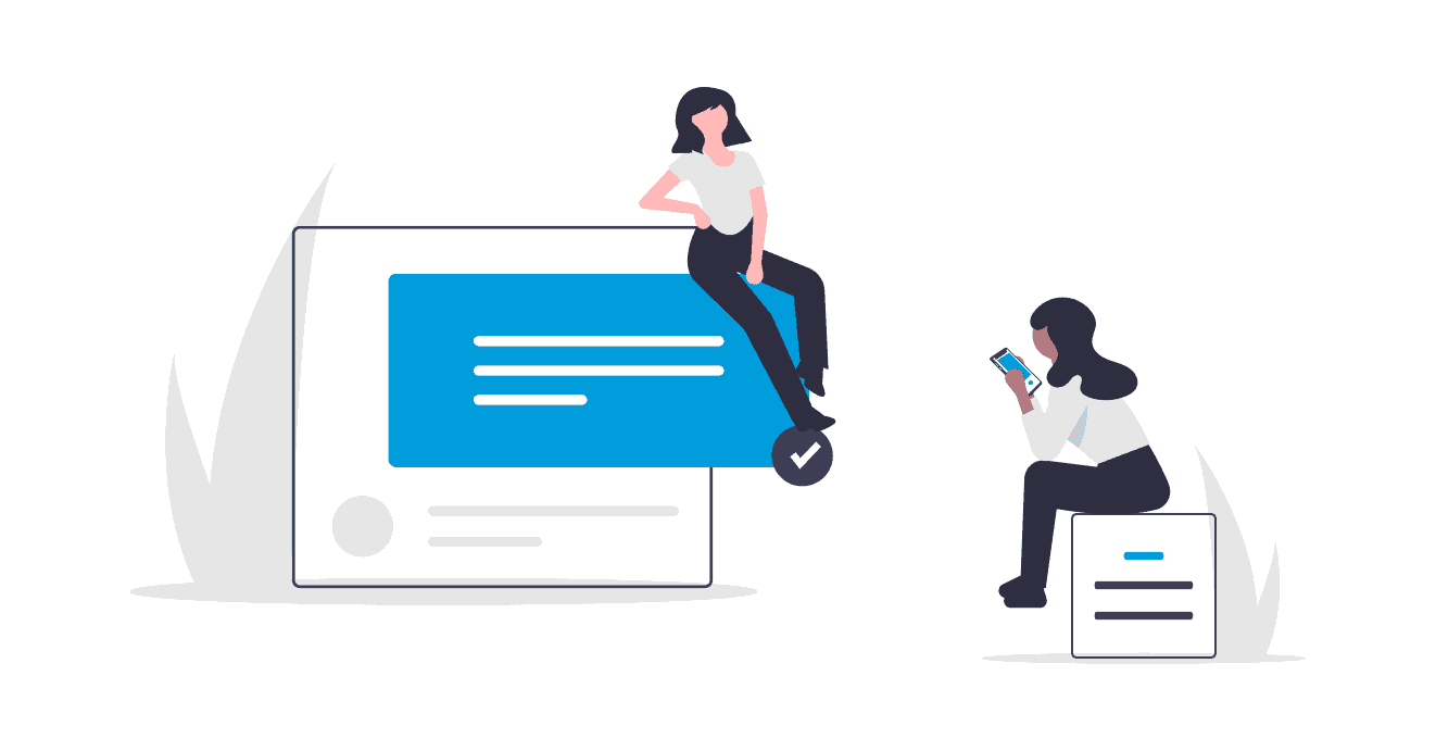 Illustration of one person referring a business to another person. Our digital marketing agency services encourage repeat sales and referrals.